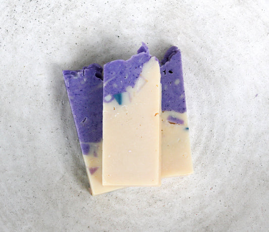 Spearmint Lavender Soap 5oz front view, palm-free, handcrafted in North Carolina with natural oils and soothing herbs